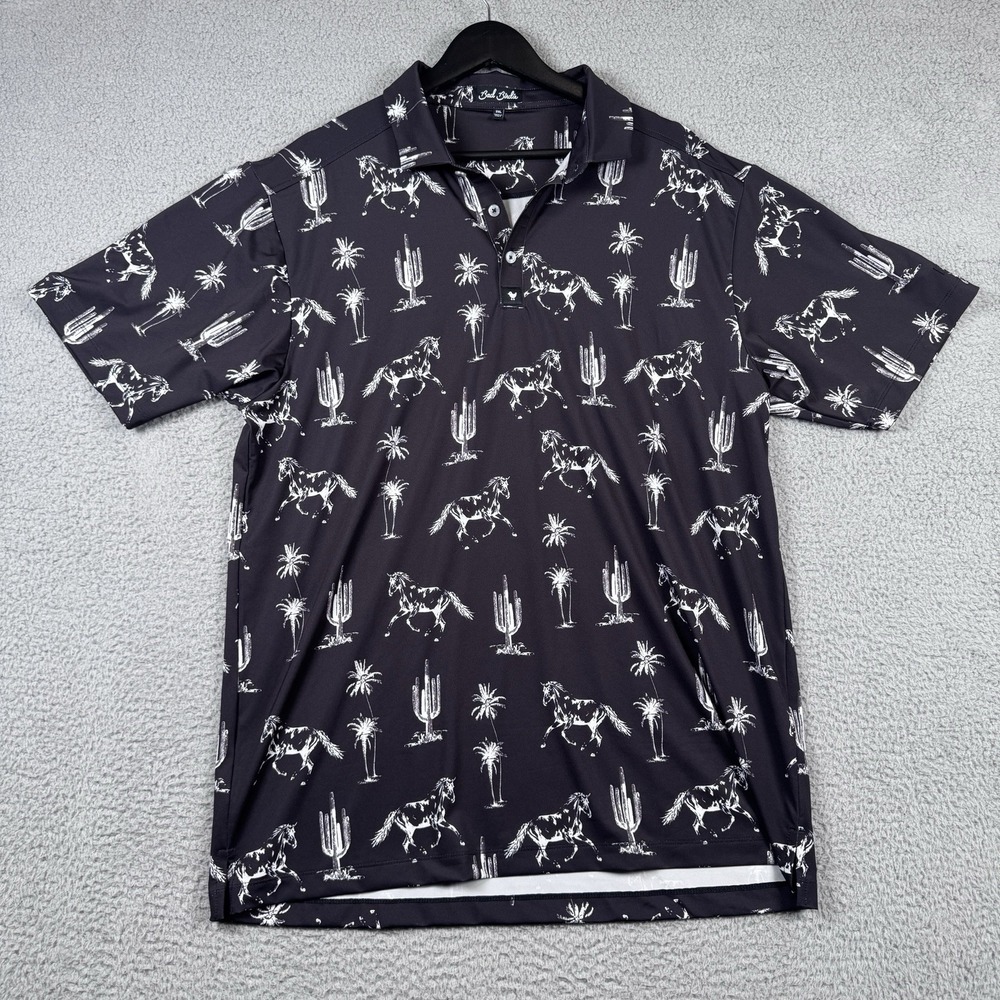 Bad Birdie Polo Men 2XL Black Golf Performance Horse Cactus Southwestern Stretch